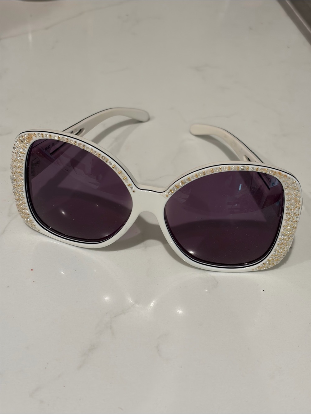 Nina Ricci White Crystal-Embellished Oversized Sunglasses